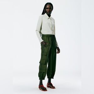 Tibi Crispy Nylon Pull on Pants in Army Green size Small